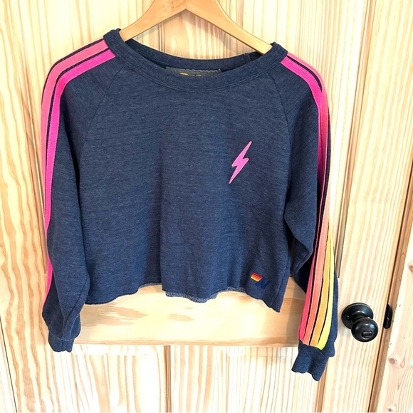 Aviator Nation Bolt Embroidery Classic Cropped Crew Sweatshirt. Size Small. - Picture 3 of 16